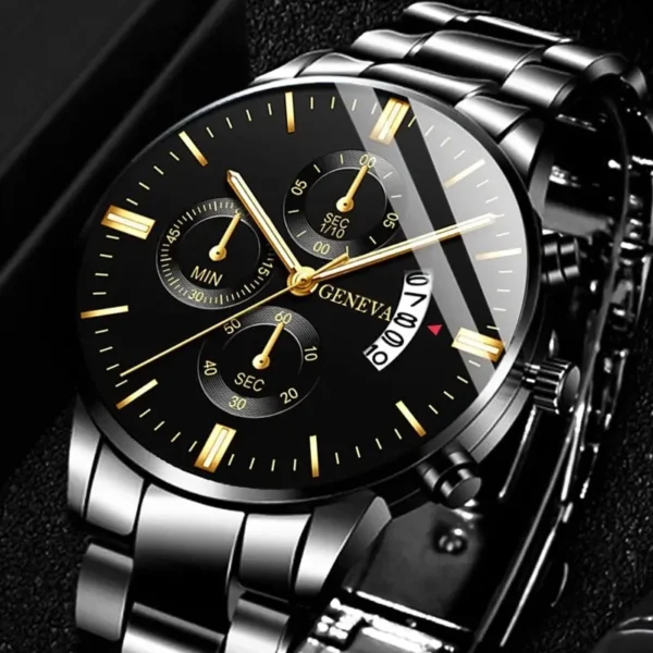 Fashion Men Black Stainless Steel Watch