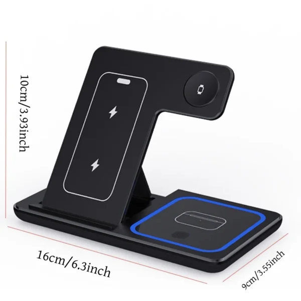  LED Fast Wireless Charger Stand 3 in 1 Foldable Charging Station  - Image 2