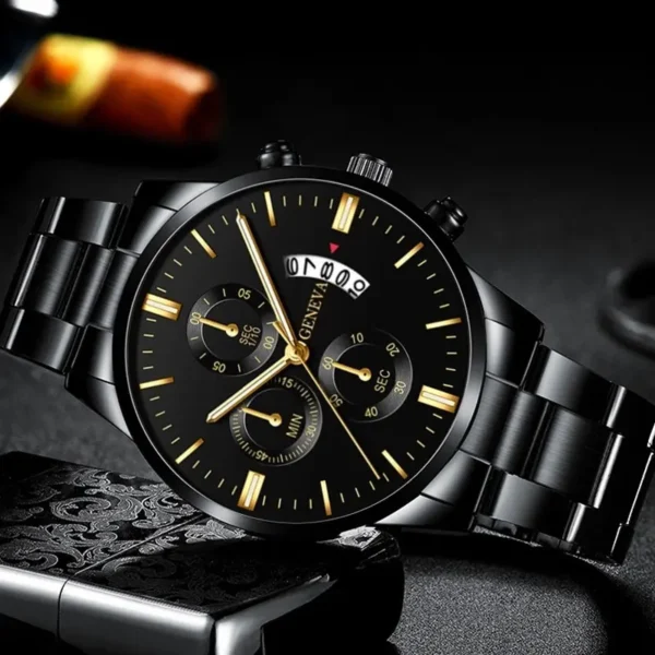 Fashion Men Black Stainless Steel Watch - Image 3