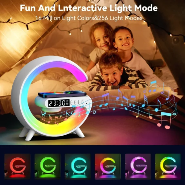 Multifunction Wireless Charger Stand Pad RGB Light Alarm Clock Speaker - Image 2