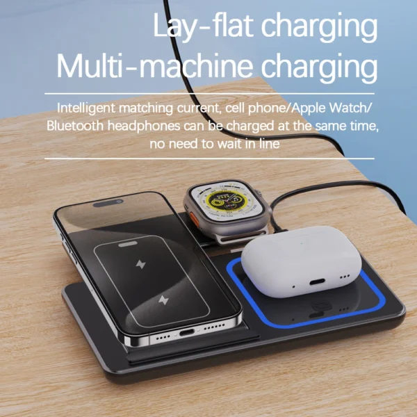  LED Fast Wireless Charger Stand 3 in 1 Foldable Charging Station  - Image 3