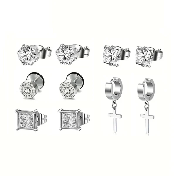 15 Pairs Stainless Steel Earrings Cross Dangle Hinged Earrings - Image 6