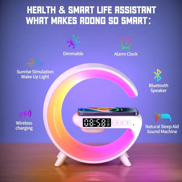 Multifunction Wireless Charger Stand Pad RGB Light Alarm Clock Speaker - Image 3